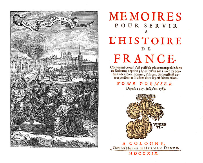 Page de titre du 1er tome des Mémoires pour servir l'Histoire de France - Reproduction © Norbert Pousseur
