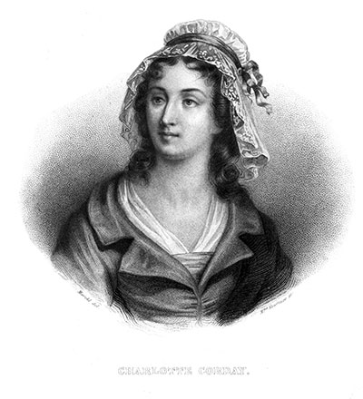 Charlotte Corday - Gravure dessinée par Marckl, reproduite puis restaurée par © Norbert Pousseur