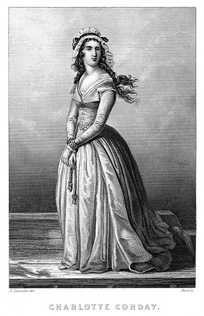 Charlotte Corday - Gravure dessinée par A Lacauchie, reproduite puis restaurée par © Norbert Pousseur