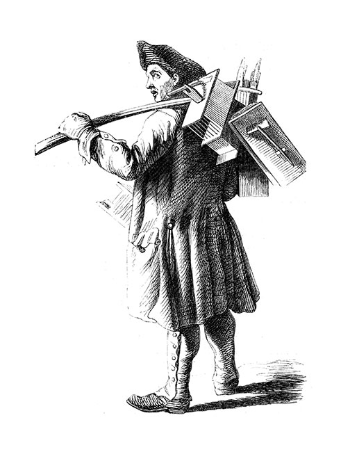 Marchand de souricières au 19ème siècle - Gravure reproduite puis restaurée par © Norbert Pousseur Marchand de souricières au 19ème siècle - Gravure reproduite puis restaurée par © Norbert Pousseur