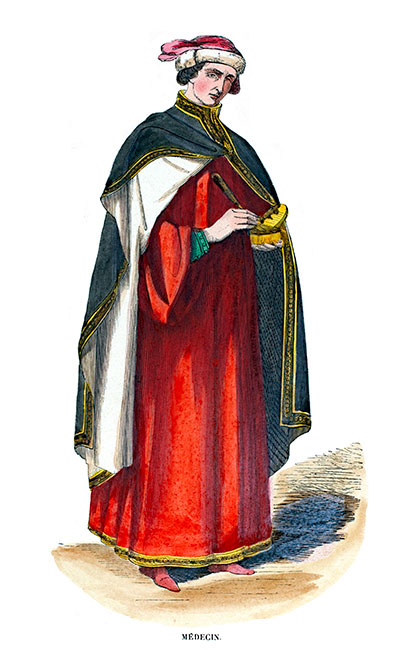 Médecin italien du 15ème siècle - Gravure reproduite puis restaurée par © Norbert Pousseur Médecin italien du 15ème siècle - Gravure reproduite puis restaurée par © Norbert Pousseur
