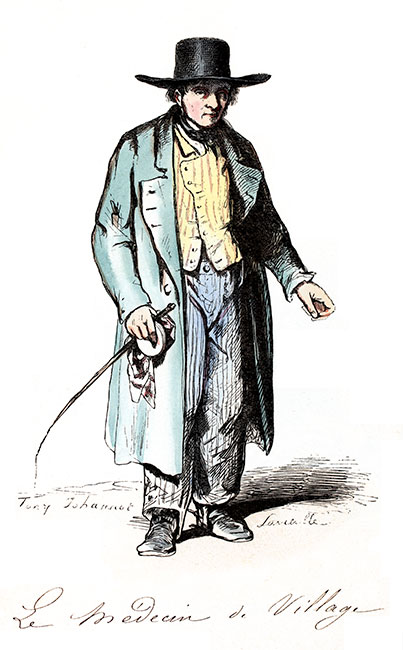Le médecin de village au 19ème siècle - Gravure reproduite puis restaurée par © Norbert Pousseur Le médecin de village au 19ème siècle - Gravure reproduite puis restaurée par © Norbert Pousseur