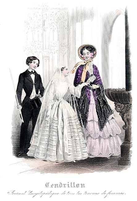 Robe de communion solennelle, gravure Cendrillon mai 1851 - Gravure  reproduite puis restaurée par © Norbert Pousseur