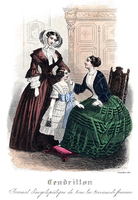 Chapeaux et gilets, gravure Cendrillon septembre 1851 - Gravure  reproduite puis restaurée par © Norbert Pousseur