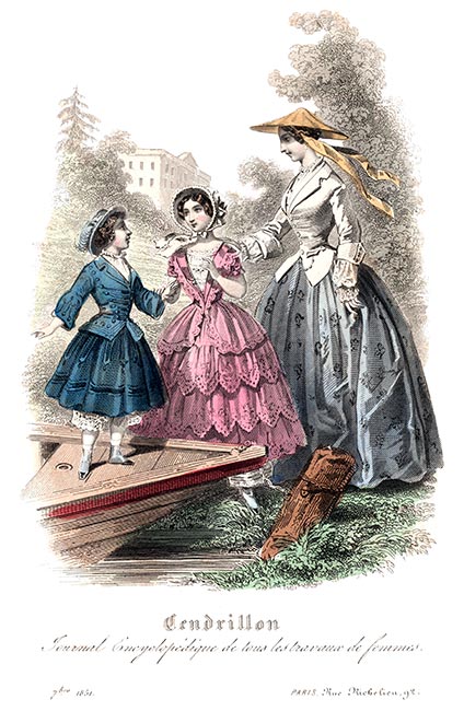 Chapeaux et gilets, gravure Cendrillon septembre 1851 - Gravure  reproduite puis restaurée par © Norbert Pousseur