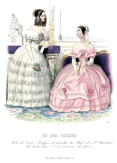 Les modes parisiennes, gravure n° 48 de 1844 - Gravure  reproduite puis restaurée par © Norbert Pousseur