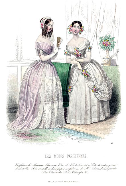 Les modes parisiennes, gravure n° 49 de 1844 - Gravure  reproduite puis restaurée par © Norbert Pousseur