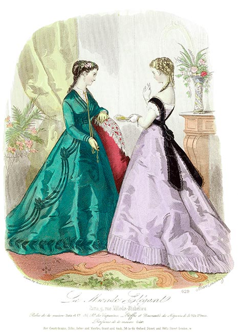 Robe polonaise et toilette de petite soirée, gravure du Monde élégant  - Gravure  reproduite puis restaurée par © Norbert Pousseur