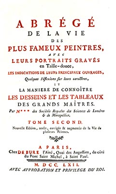 Page de garde de l'Abrégé de la vie des plus fameux peintres - Reproduction © Norbert Pousseur