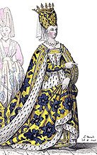 Pour Zoom : Isabeau de Bavière, reine de France, dessinée  par Léopold Massard - Gravure  reproduite puis restaurée par © Norbert Pousseur