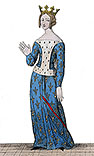 Jeanne de Bourbon, en habit de reine de France, dessinée  par Léopold Massard - Gravure  reproduite puis restaurée par © Norbert Pousseur