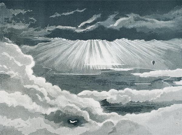 Coucher de soleil observé au-dessus des nuages, par A. Tisandier, reproduction Norbert Pousseur