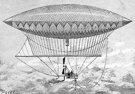 Le premier ballon dirigeable à vapeur, reproduction Norbert Pousseur