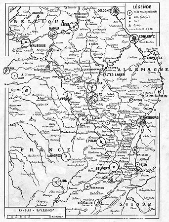 CARTE DÉTAILLÉE MONTRANT LES LIEUX OU SONT ENGAGÉES LES HOSTILITÉS du 16 août 1914