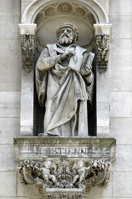 Statue Statue d'Henri 1er Estienne, imprimeur - © Norbert Pousseur Statue d'Henri 1er Estienne, imprimeur - © Norbert Pousseur