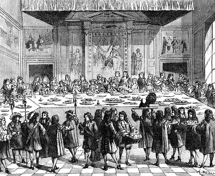 Le roi Louis XIV dinant à l'Hôtel de Ville de Paris - reproduction © Norbert Pousseur